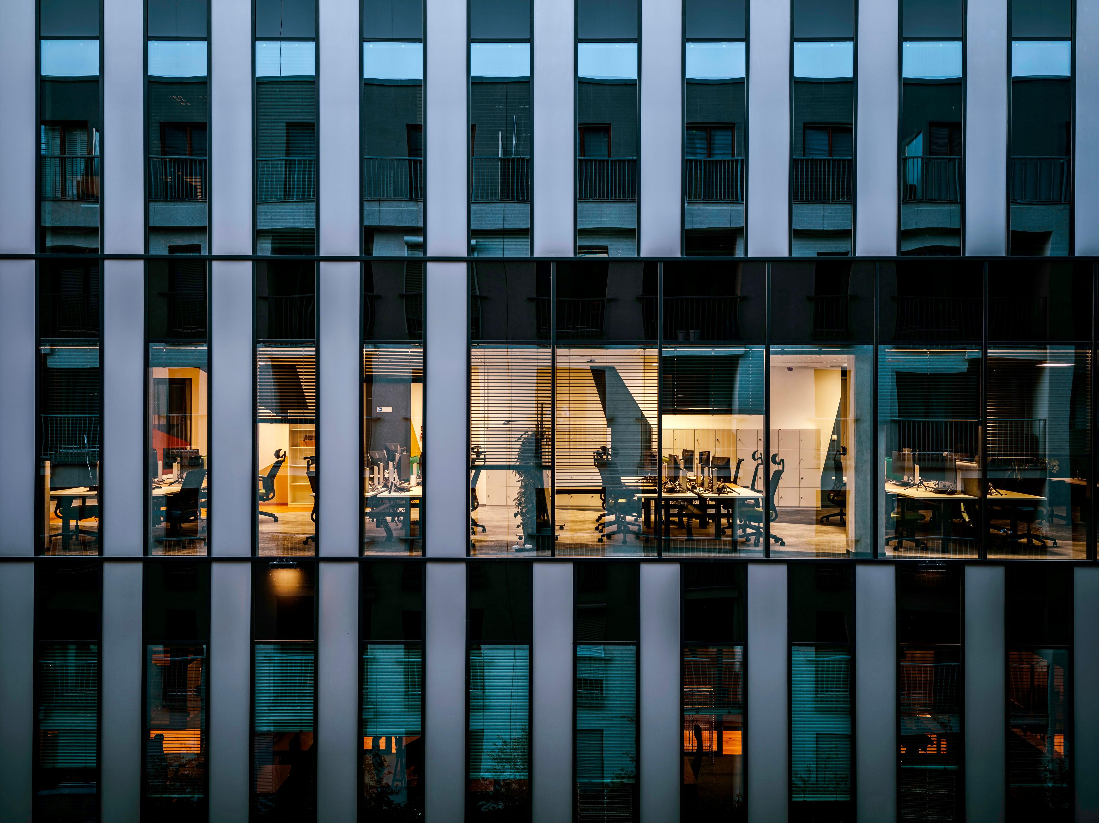 A modern office facade representing custom Genesys Cloud extension work.